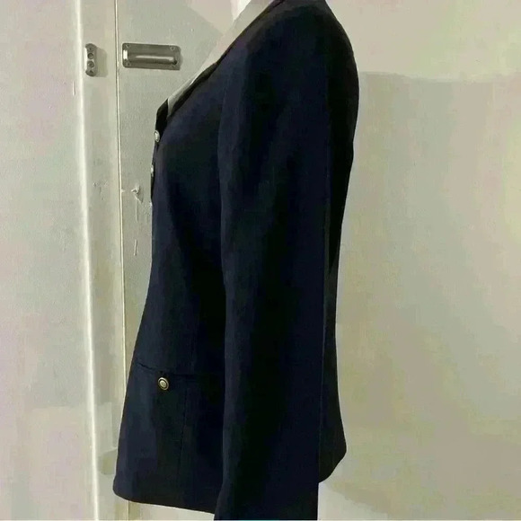 Women’s Vintage Atrium Navy Blazer Gold Buttoms Tan Collar Size 6 - Picture 4 of 9